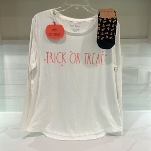 Rae Dunn Halloween SET Long Sleeve TRICK OR TREAT Candy Corn Shirt with Socks